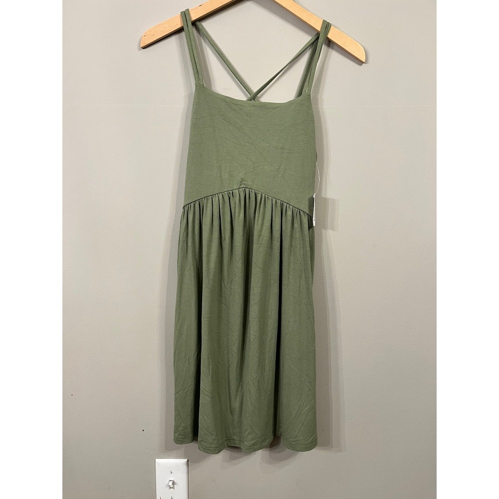 Old Navy Women Olive Green Cross Back Mini Dress Empire Waist Pockets XS NEW